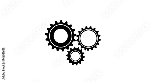 Three interlocking gears of varying sizes in a mechanical arrangement