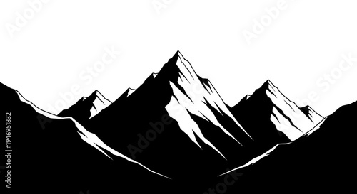 Silhouetted mountain range under a stark monochrome sky