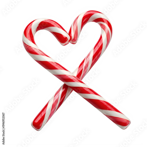 Red and white striped candy cane heart shape isolated on transparent background
