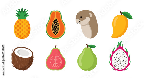 Colorful tropical fruits and hamster