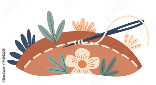 Brown Leather Saddle with White Flowers.