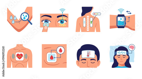 Smart Health Monitoring Devices: Wearable Medical Technology Icons