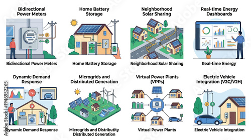 Smart Grid Technology Concepts: Energy Solutions Illustration