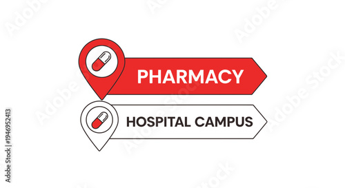 Pharmacy And Hospital Campus Location Map With Pill Symbol In Unique Style