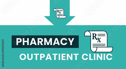 Pharmacy and Outpatient Clinic Illustration Featuring Prescription Icon and Medical Care Design