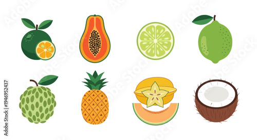 Colorful tropical fruits isolated on white