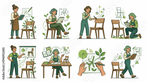 Woman Designing Eco-Friendly Furniture, Sustainable Design Process