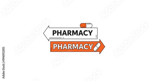 Pharmacy Directional Icons Featuring Arrow Designs with Medication and Pharmaceutical Branding