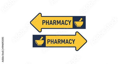 Pharmacy Directional Arrows With Mortar And Pestle Icon Suggesting Assistance And Care