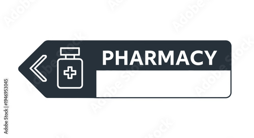Pharmacy Directional Sign With a Bottle Icon and a Blank Space for Customization