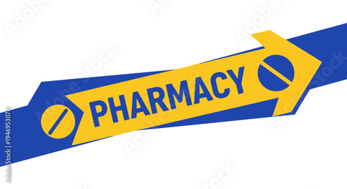 Pharmacy Directional Sign With Arrows and Symbol Illustrates Healthcare Services Clearly