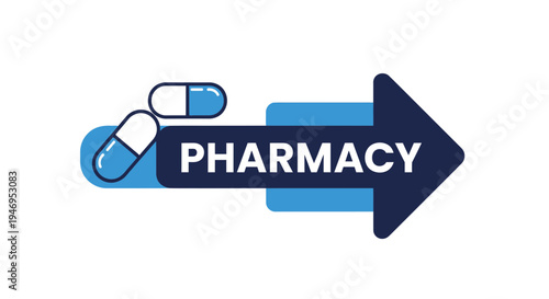 Pharmacy Directional Sign With Pills Depicting Medical Healthcare and Medication Concept