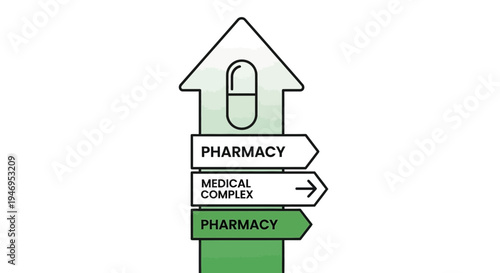 Pharmacy Directional Signage Featuring Medical Symbol, Healthcare, And Medical Complex Route