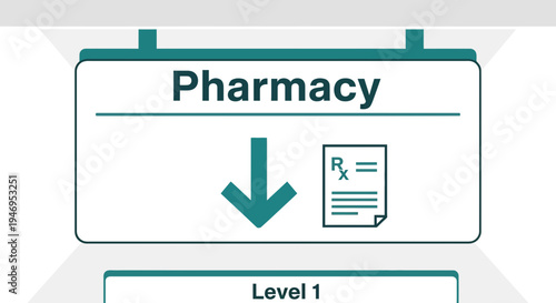 Pharmacy Directional Signage Guiding Patients to Prescription Services on Level One