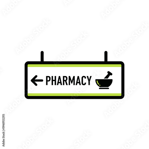 Pharmacy Directional Signage, Indicating Location, Medical Assistance, Healthcare Guidance