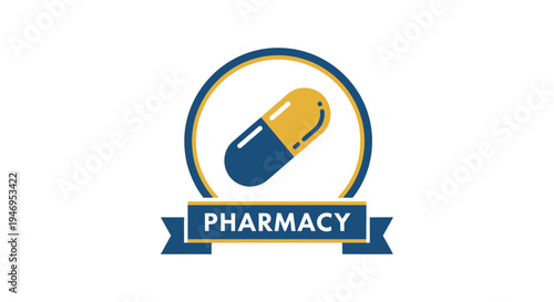 Pharmacy Emblem Illustrating Medicine Capsule for Healthcare and Medical Symbol