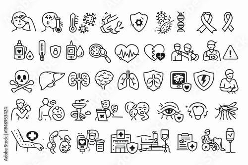 Comprehensive icons related to health, medical, and lifestyle concepts