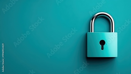 Blue Locking Padlock on Smooth Teal Background for Security and Privacy