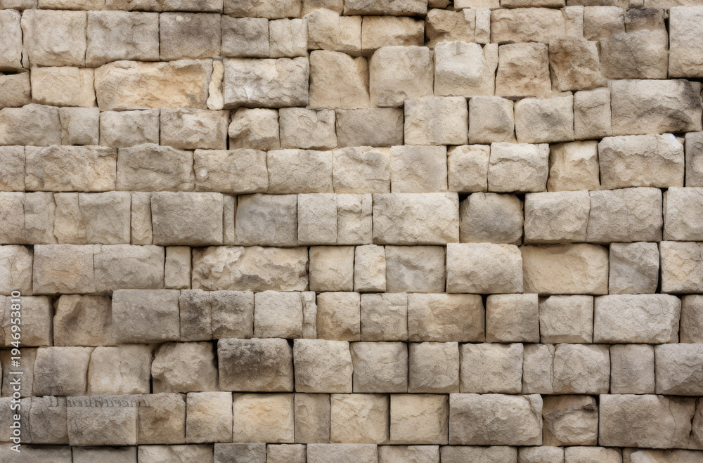 Fototapeta premium Processed collage of old ancient sand block wall texture in daylight. Background for banner.