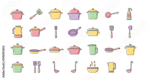 Cooking utensils and pots illustrations
