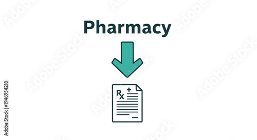 Pharmacy Prescription Concept Illustrated With A Down Arrow And Document Imagery