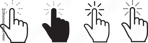 Four black and white hand icons pointing upwards with dynamic effects