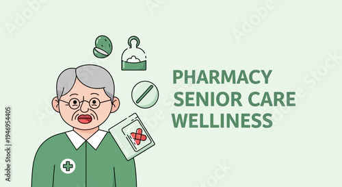 Pharmacy Senior Care Wellness Conceptual Graphic Illustrating Elderly Health Wellbeing