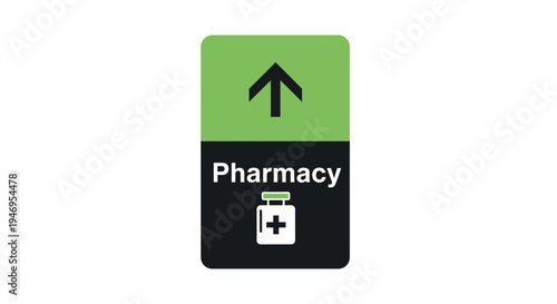 Pharmacy Sign Directing Patients Upward for Medications and Health Related Needs