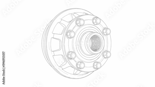 Line drawing of a vehicle wheel hub with bolts