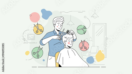 Hairdresser cutting hair with scissors in a modern salon.