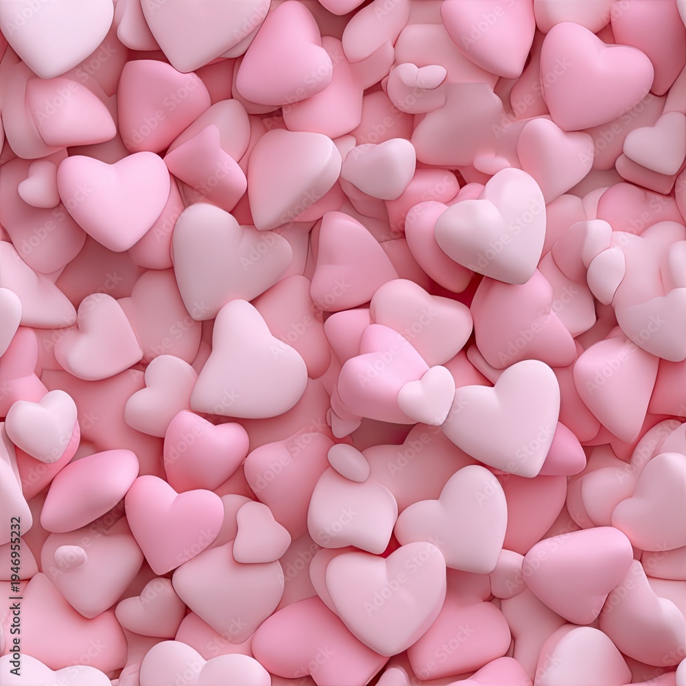 Fototapeta premium A collection of 3d pink hearts scattered on a pastel background shows a simple and seamless design suitable for various projects SEAMLESS PATTERN