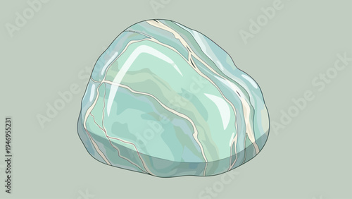 Illustration of a polished aquamarine gemstone with natural patterns.
