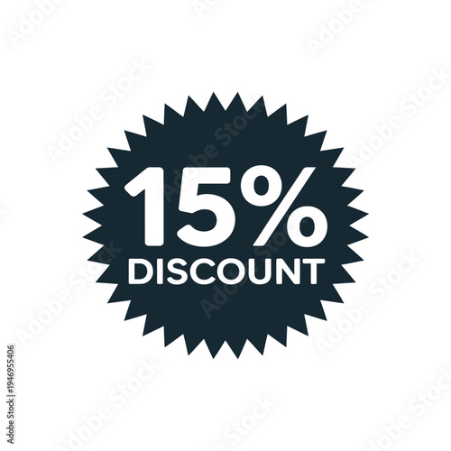Starburst badge with text 15 percent discount dark blue color offers promotions savings sale shopping deal