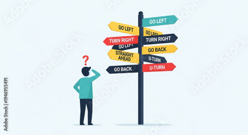 Man looking at direction signs.