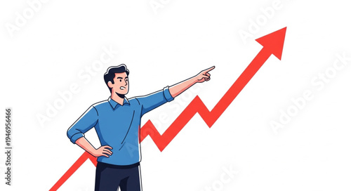 Man pointing at growing graph.