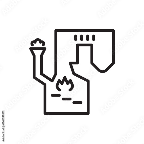 Incineration grate icon. Waste-to-energy tech, symbolizing industrial furnace hardware, thermal combustion tools, moving grate systems, waste management engineering, and energy recovery systems.