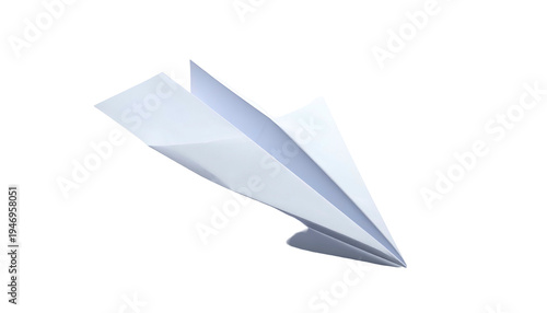 Close-up of a paper airplane, angled, on a stark black background