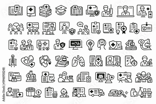 A diverse collection of icons representing various professions and activities
