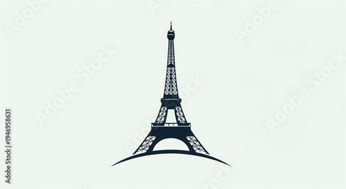 Stylized silhouette of a famous iron lattice tower against a minimalist, pale background, with a curved base