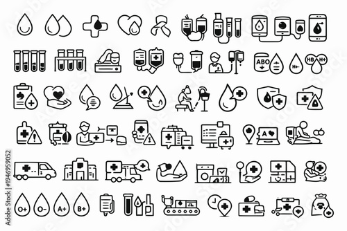 Collection of icons representing medical, pharmacy, and transportation services