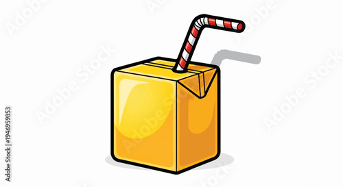 A vibrant yellow rectangular carton with a red and white striped straw inserted, casting a grey shadow