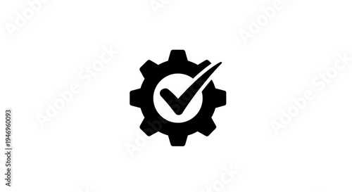Black gear icon with checkmark.
