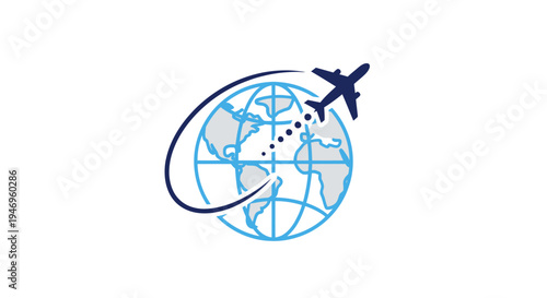 Airplane flying around the globe fast.