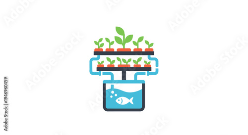 Aquaponics system with plants and fish.