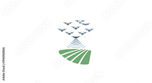 Birds flying over green landscape.