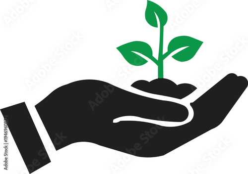 Hand holding growing plant icon representing environmental protection sustainability eco friendly nature care gardening and green growth concept vector illustration
