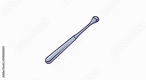 A stylized silver metallic medical or dental instrument with a spherical tip, dark outline, white background
