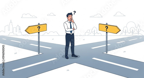 Man Standing at Crossroads Decision.