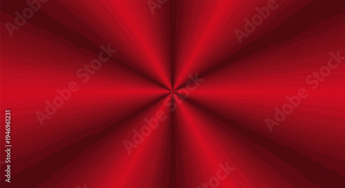 A vibrant red radial gradient background with textured rays emanating from a central point