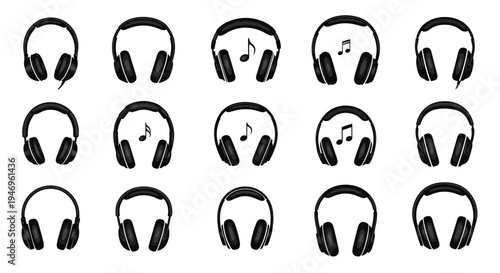 Headphones Collection: Music, Sound, Audio, DJ, Listening Devices Icon Set